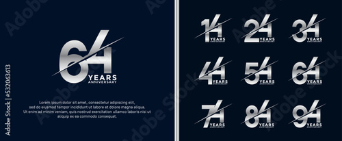set of anniversary logotype silver color on dark blue background for celebration moment