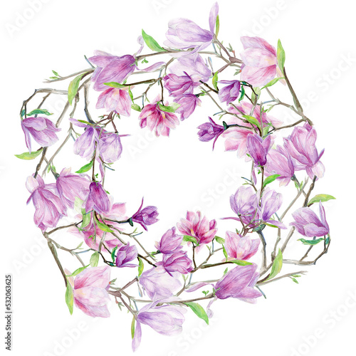 Watercolor magnolia floral arrangement, magnolia borders, wreath, frame, spring botanical floral illustration, PNG, transparent background, wedding invitations, logos, blogs 