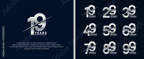 set of anniversary logotype silver color on dark blue background for celebration moment