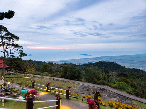 Garden on the top of Gunung Jerai during sunset overlooking the Sungai Petani town. photo