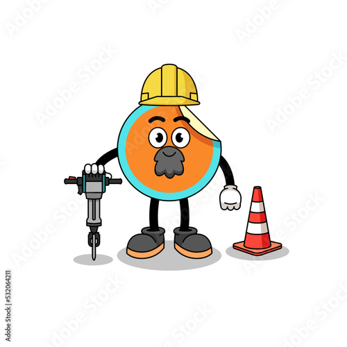 Character cartoon of sticker working on road construction