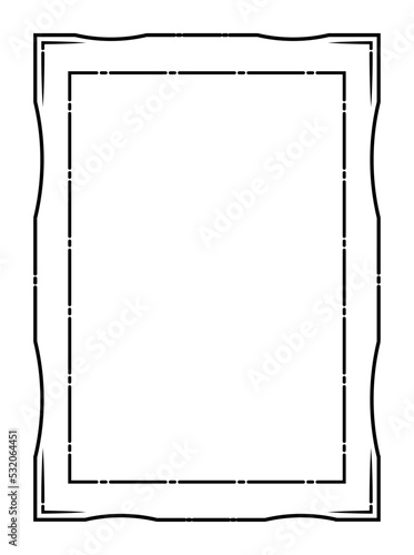 Decorative linear frame. Beautiful vintage border with dark retro strokes and dotted lines. Empty template. Design element for museum art presentation. Cartoon flat vector illustration in doodle style