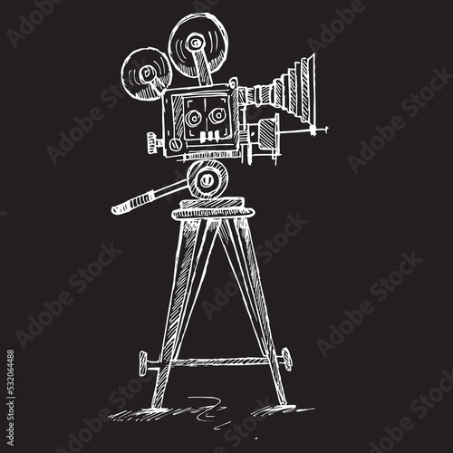 movie camera vintage, illustration and sketch