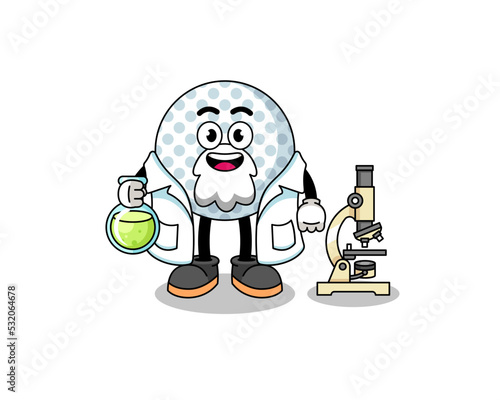 Mascot of golf ball as a scientist