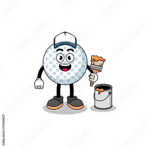 Character mascot of golf ball as a painter