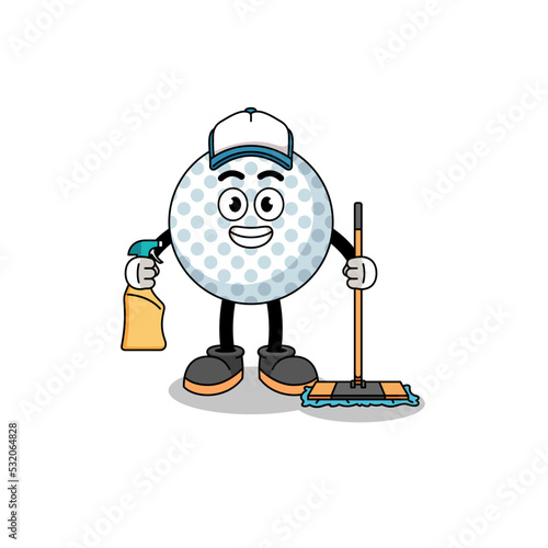 Character mascot of golf ball as a cleaning services
