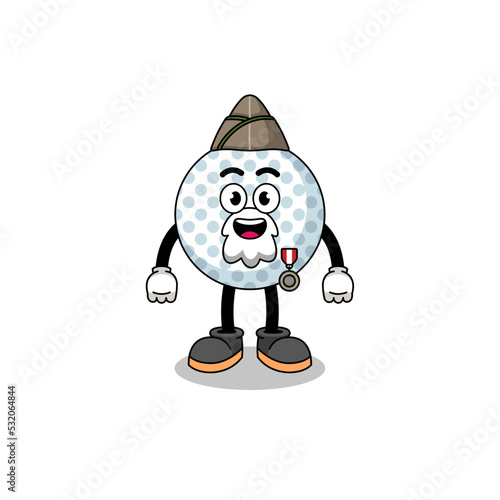 Character cartoon of golf ball as a veteran