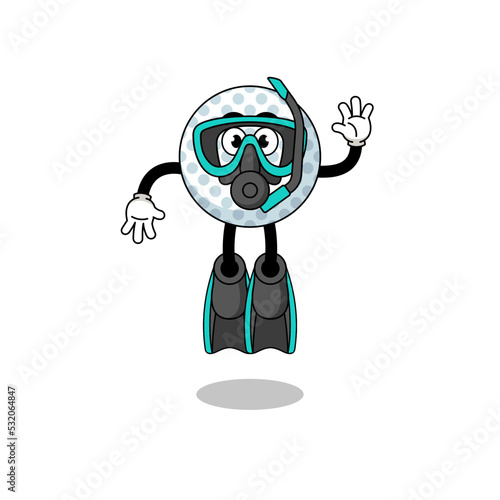 Character cartoon of golf ball as a diver