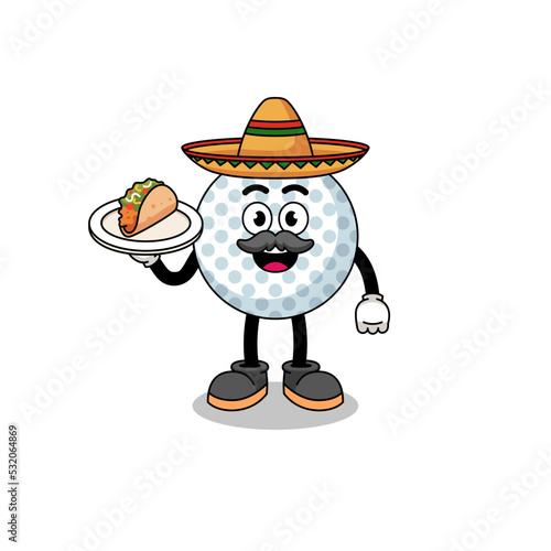 Character cartoon of golf ball as a mexican chef