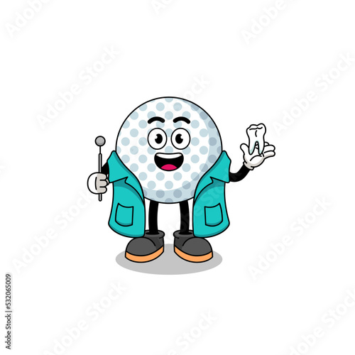 Illustration of golf ball mascot as a dentist