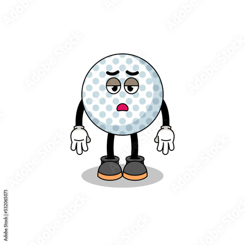 golf ball cartoon with fatigue gesture