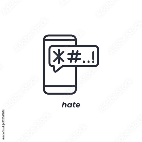 Vector sign of hate symbol is isolated on a white background. icon color editable.