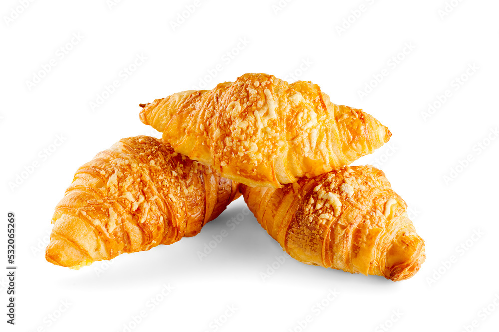 Fresh croissant with cheese isolated on white background. cheese bun close-up.