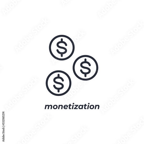 Vector sign of monetization symbol is isolated on a white background. icon color editable.