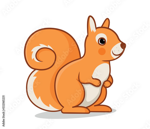 Cute forest animal concept. Sticker with beautiful fluffy squirrel. Mammal or herbivore. Design element for decorative poster or banner. Cartoon flat vector illustration isolated on white background © Rudzhan