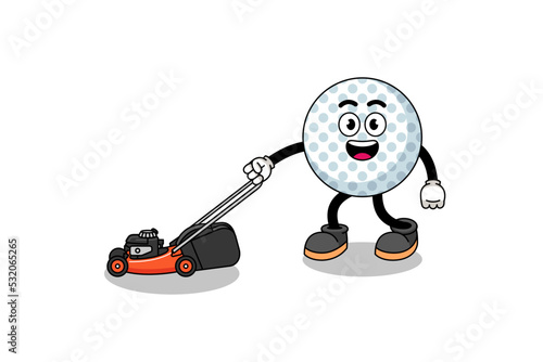golf ball illustration cartoon holding lawn mower