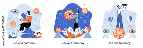 Zen and harmony metaphor, meditation practice. Balance, relaxation, mindfulness. Calm person relaxing. Yoga and spiritual practice, relax, recreation, healthy lifestyle. Japanese cult of mind and body