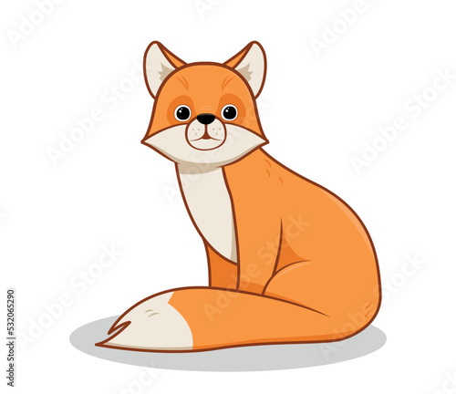 Cute forest animal concept. Sticker or icon with beautiful cunning fox with puffy tail. Design element for decorative poster or banner. Cartoon flat vector illustration isolated on white background