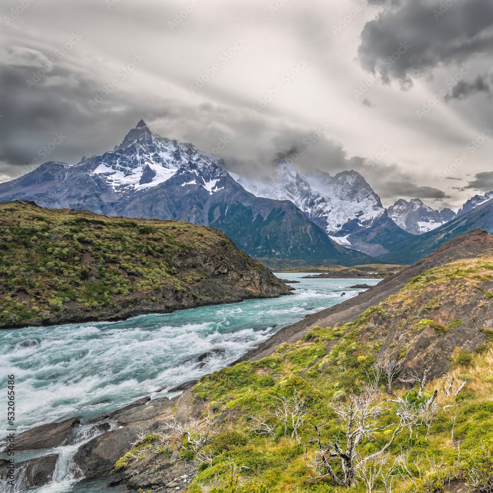 Cerro Paine Grande view from the surroundings of the Salto Grande - Torres del Paine - Chilian Patagonia