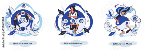 Zen and harmony metaphor, meditation practice. Balance, relaxation, mindfulness. Calm person relaxing. Yoga and spiritual practice, relax, recreation, healthy lifestyle. Japanese cult of mind and body
