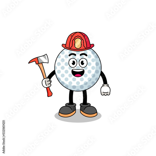 Cartoon mascot of golf ball firefighter