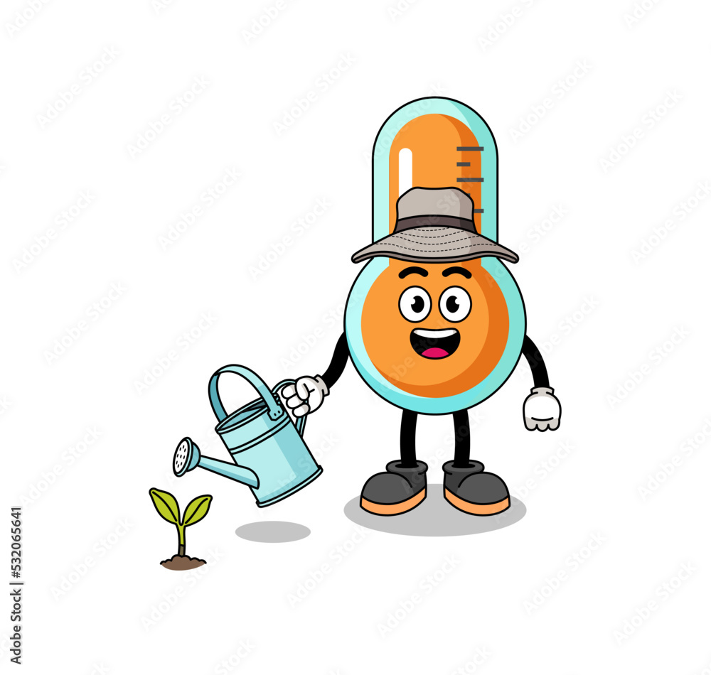 Obraz premium Illustration of thermometer cartoon watering the plant