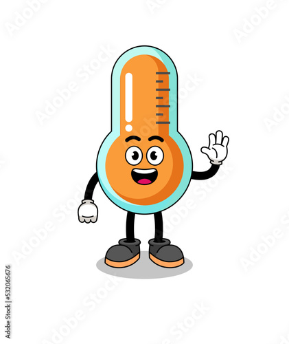 thermometer cartoon doing wave hand gesture