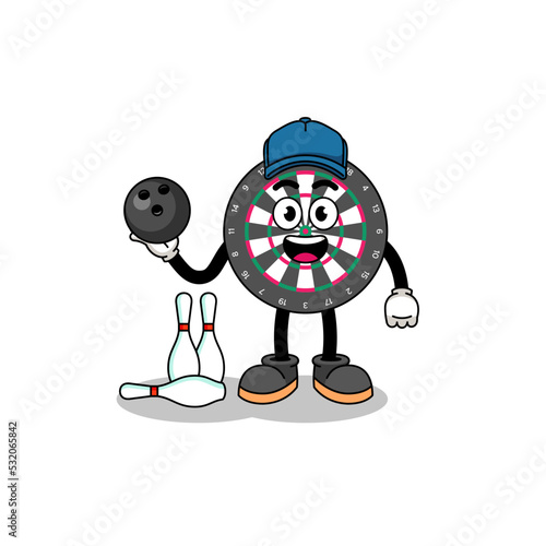 Mascot of dart board as a bowling player