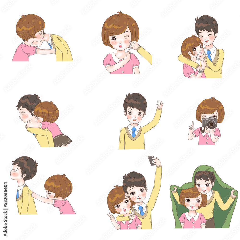 Girl and boy couple lovely anime cartoon happy together Girl and boy couple lovely anime cartoon happy together