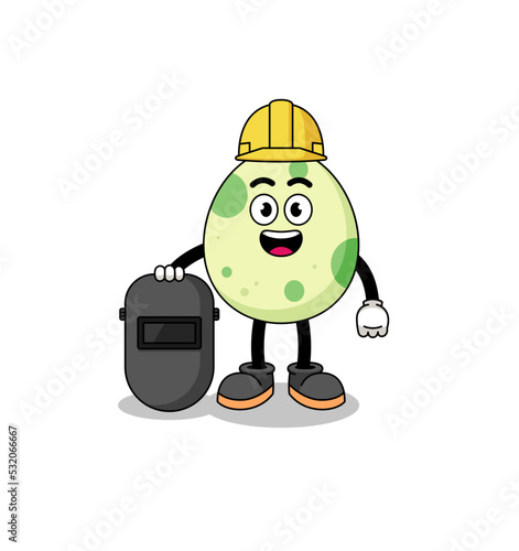 Mascot of spotted egg as a welder