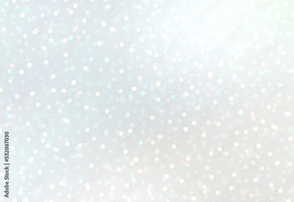 Winter holidays white brilliance bokeh blank background. Stainless glittering shiny backdrop. Bright light from top.