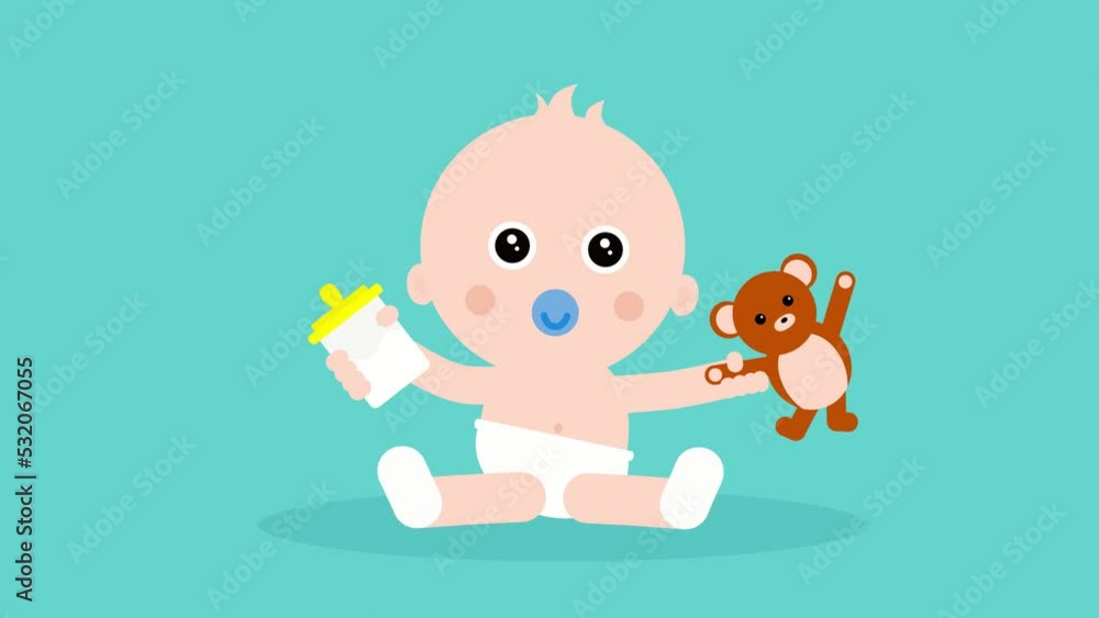 A toddler with a milk bottle and a bear A toddler with a milk bottle and a bear