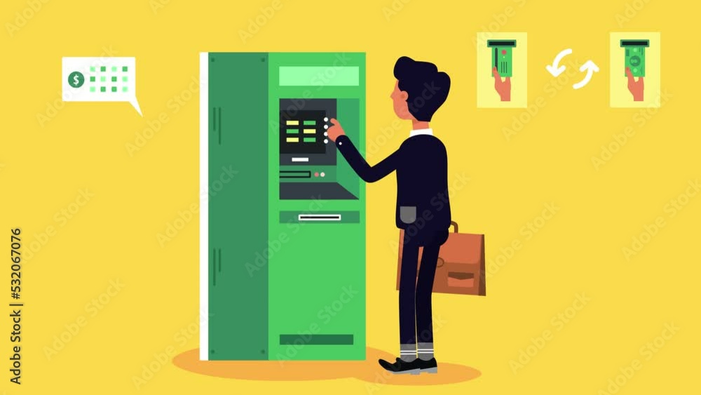 A gentleman withdrawing paper money from the ATM machine A gentleman withdrawing paper money from the ATM machine
