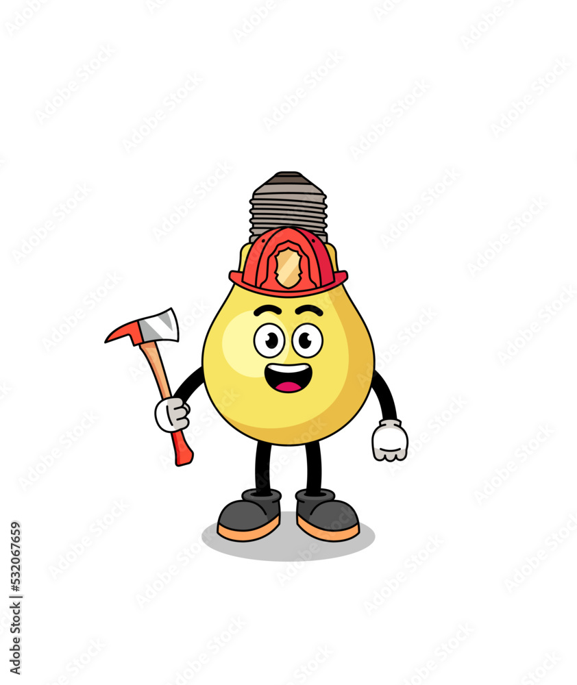 Cartoon mascot of light bulb firefighter Cartoon mascot of light bulb firefighter