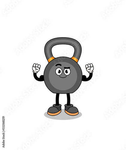 Mascot cartoon of kettlebell posing with muscle