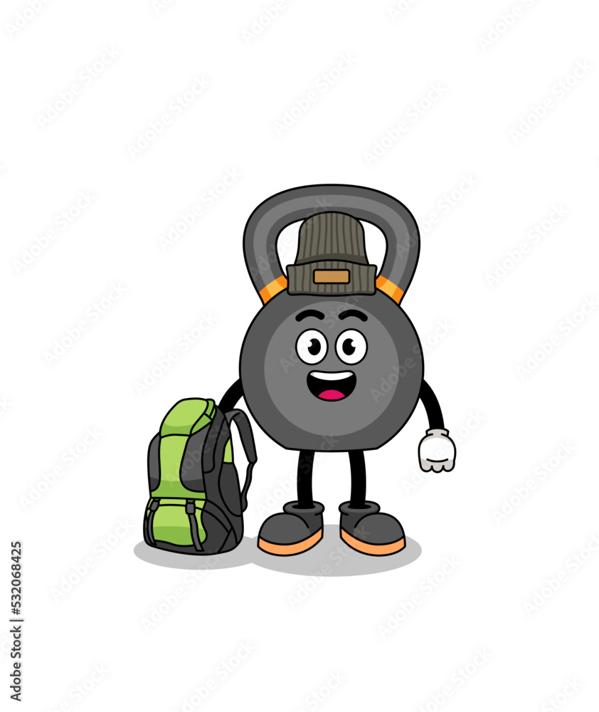 Illustration of kettlebell mascot as a hiker Illustration of kettlebell mascot as a hiker