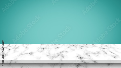 Empty marble table with turqouise background