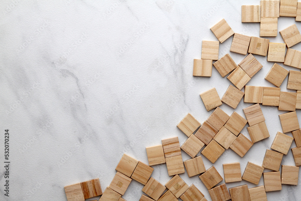 Top view of wooden letters on marble background with copy space Top view of wooden letters on marble background with copy space