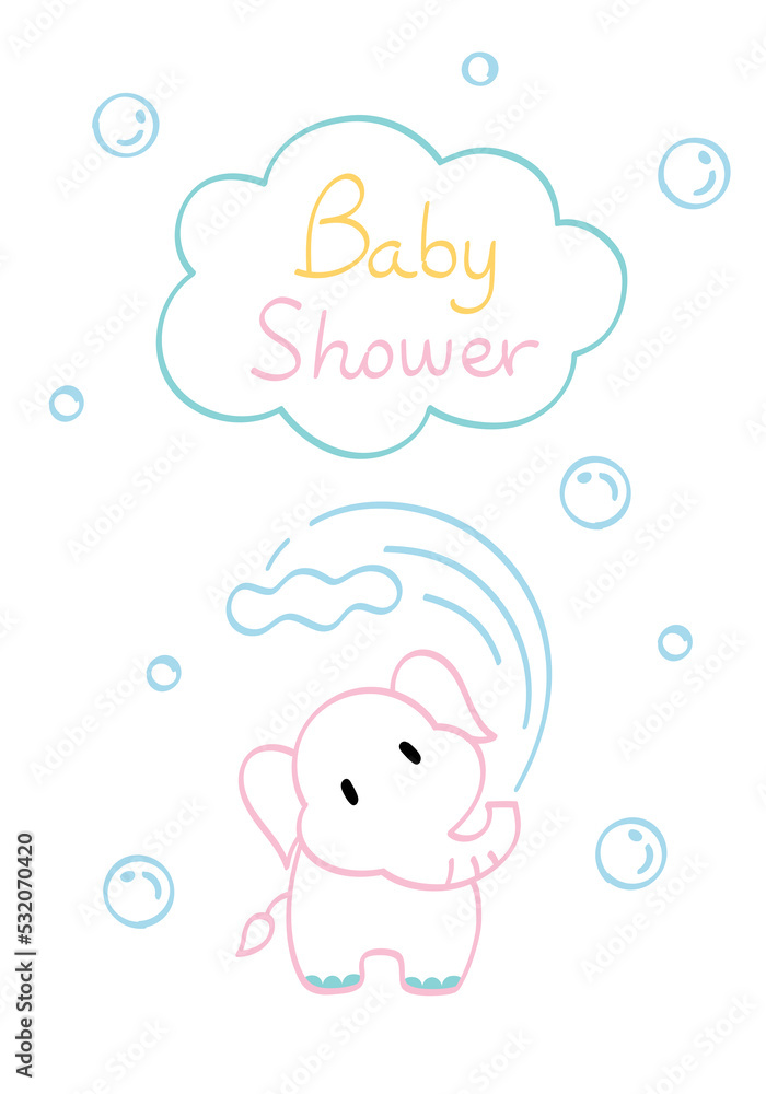 Baby shower card with elephant - hand drawn Baby shower card with elephant - hand drawn