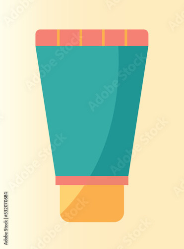 Eco cosmetic product concept. Tube of organic moisturizing face cream for skin care. Daily beauty routine. Design element for social networks. Cartoon flat vector illustration on beige background