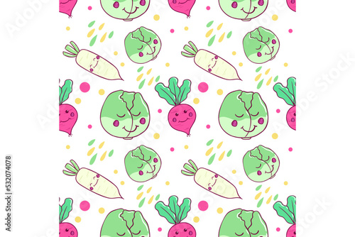 cute vegetable seamless pattern with colorful doodle style