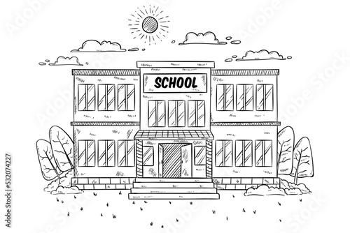 school building hand drawing or sketch style