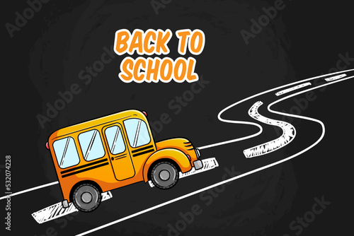 school bus on chalkboard drawing road