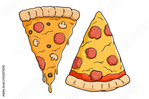 tasty pizza slice with melted cheese and pepperoni or salami for topping