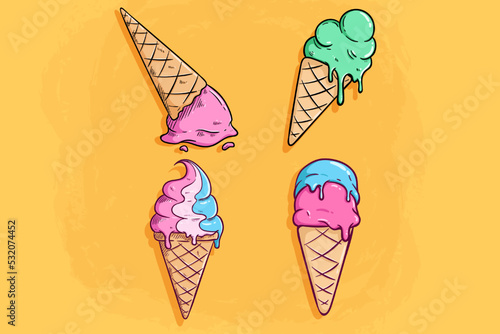 cute ice cream cone collection with colored hand drawing style
