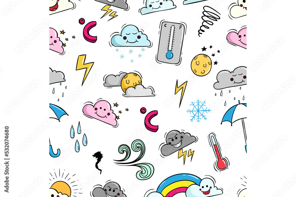 seamless pattern of cute weather collection with doodle style seamless pattern of cute weather collection with doodle style