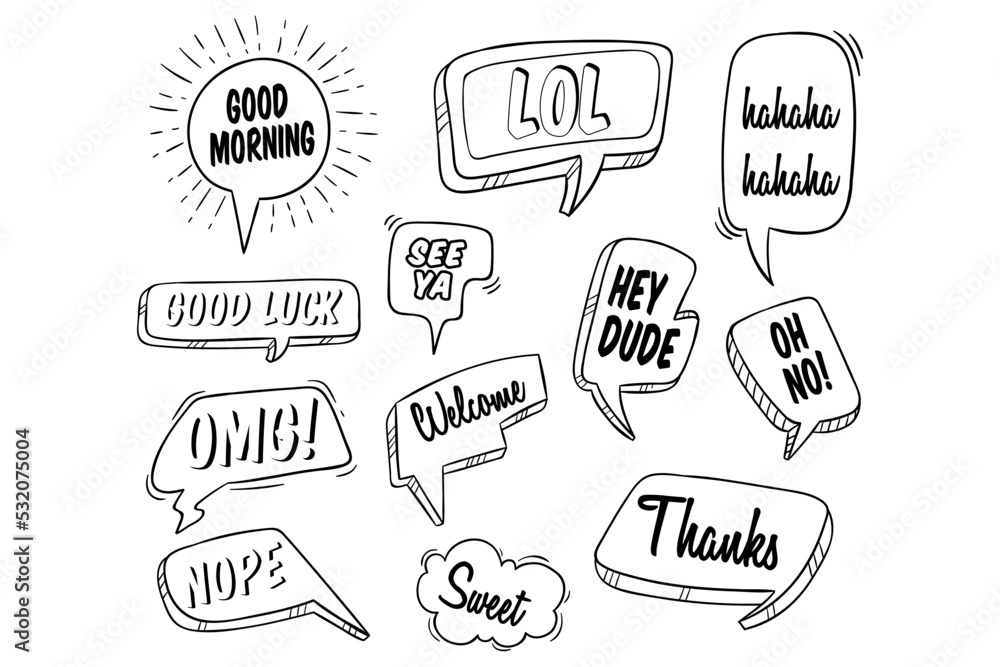set of bubble chat hand drawing. black and white bubble speech collection set of bubble chat hand drawing. black and white bubble speech collection