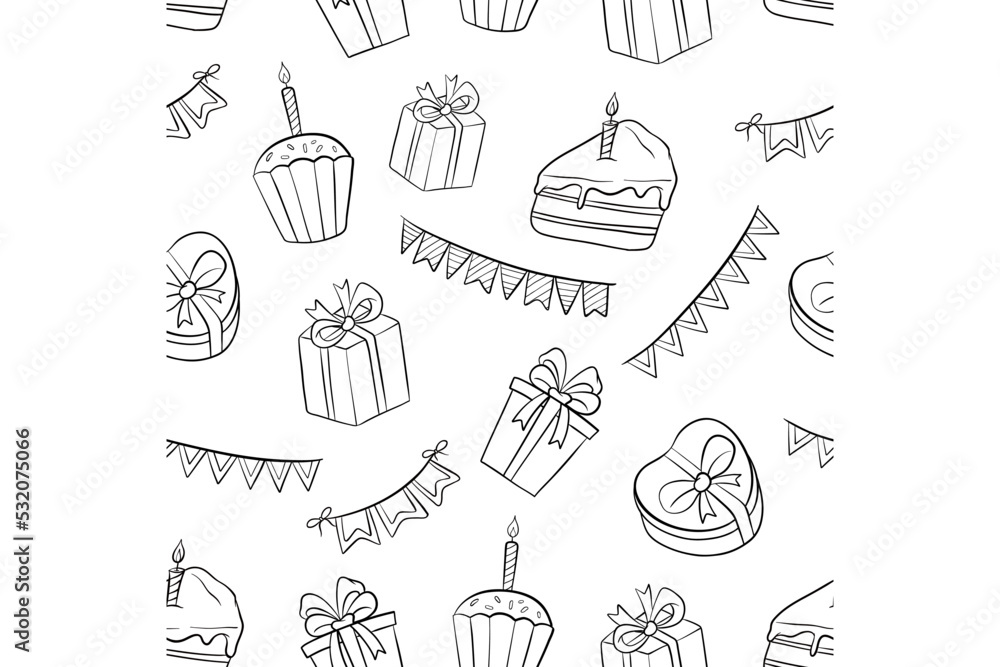 seamless pattern of doodle birthday icons or elements