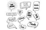 set of bubble chat hand drawing. black and white bubble speech collection 