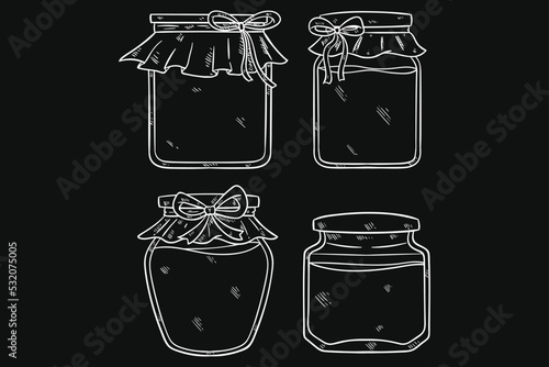 set of hand drawing jam in the jar on chalkboard background